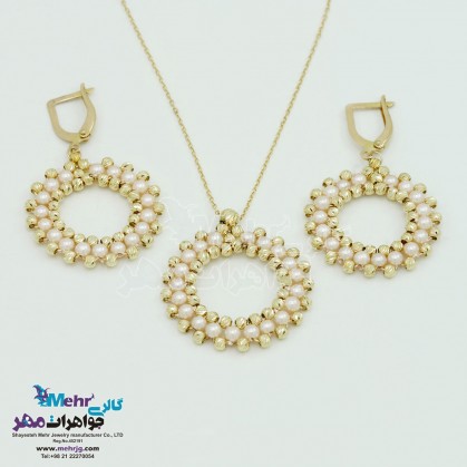 Half Set of Gold - Necklace and Earring - Pearl Badge Design-MS0452